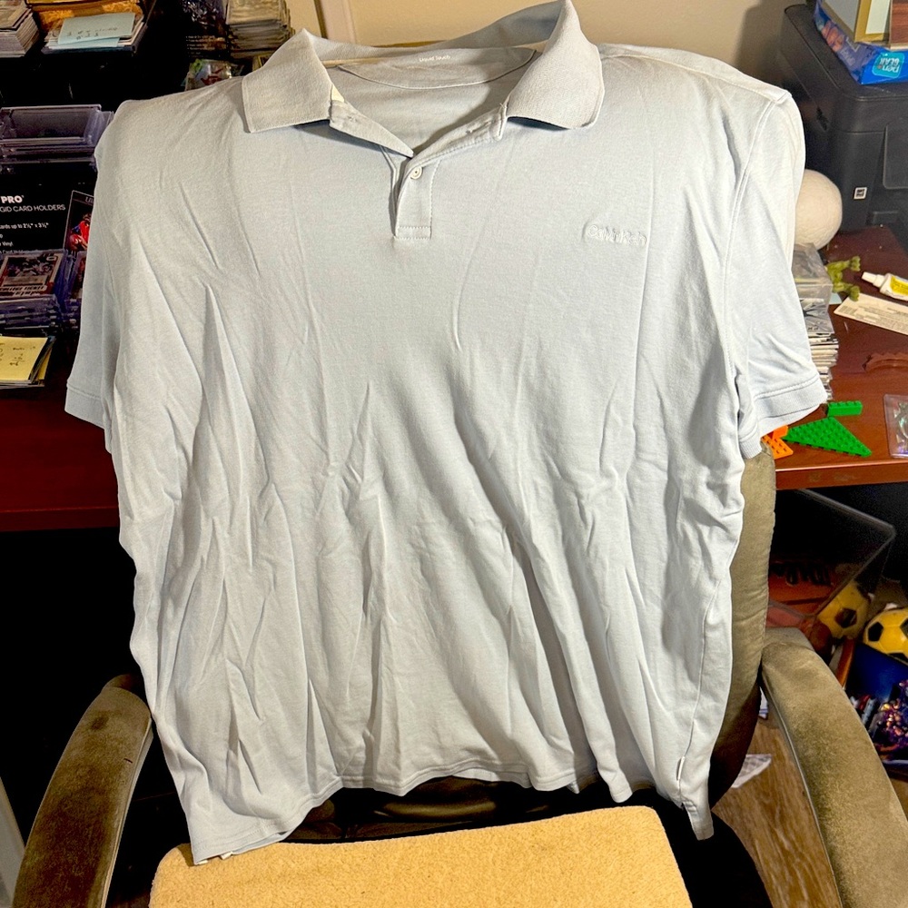 Calvin Klein Men's Soft Blue Polo Shirt